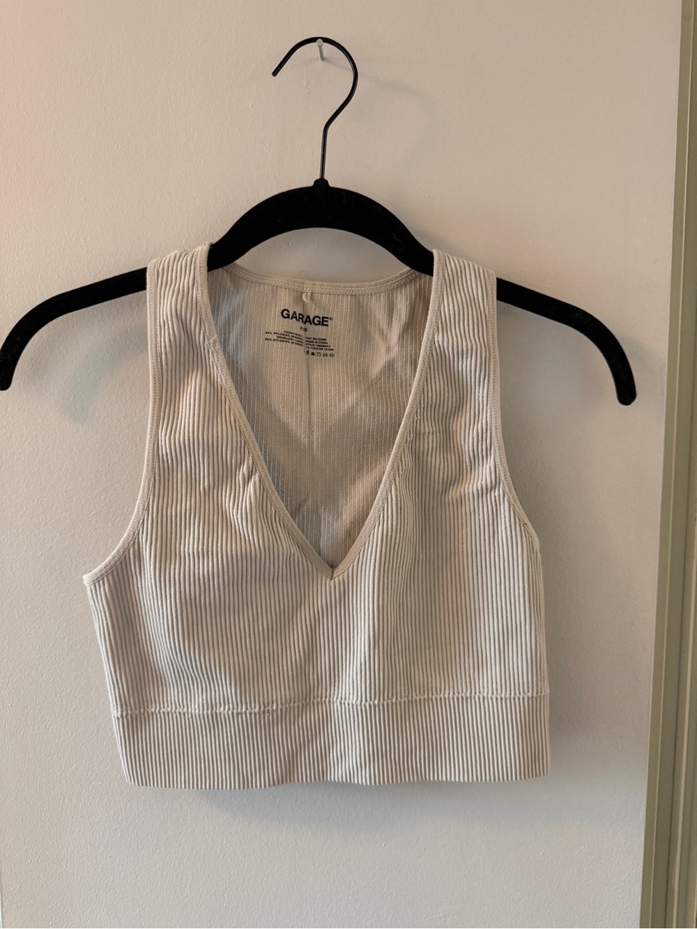 Garage Cream Ribbed V-Neck Crop Tank